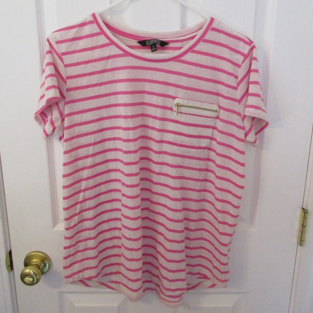 Ellen Tracy Pink and White/Gray Striped T-shirt